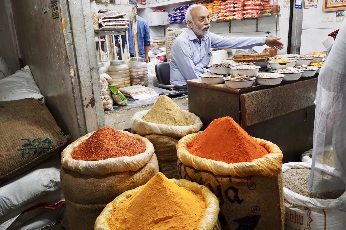 Packaged goods on display at a wholesale food market